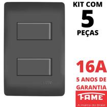 5un Interruptor Paralelo Three Way 2 Teclas 10A Com Placa 4x2 Habitat Black FAME