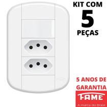 5un Interruptor Simples 16A e Tomada Dupla Padrão 2P+T 10A Com Placa Blanc Mais FAME