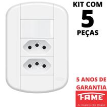 5un Interruptor Simples 16A e Tomada Dupla Padrão 2P+T 20A Com Placa Blanc Mais FAME