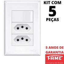5un Interruptor Simples 16A e Tomada Dupla Padrão 2P+T 20A Com Placa Evidence FAME