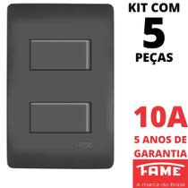 5un Interruptor Simples 2 Teclas 10A Com Placa 4x2 Habitat Black FAME