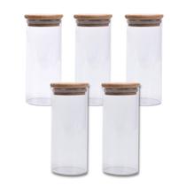 5un Pote De Vidro Com Tampa De Bambu 450ml Frascos Porta Temperos