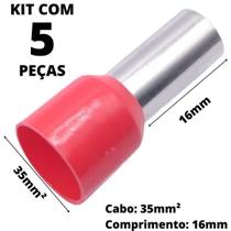 5un Terminal Tubular Ilhós Pré-isolado Simples Para Cabo de 35mm² Metal 16mm Vermelho E35-16