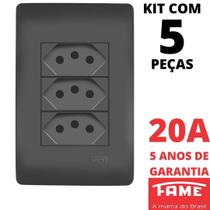 5un Tomada Padrão Tripla 2P+T 20A Com Placa Habitat Black FAME