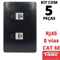 5un Tomada Rede RJ45 CAT 6E 8 Vias Dupla Com Placa Habitat Black FAME