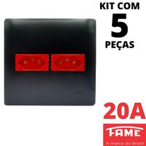 5unTomada Padrão Dupla 2P+T 20A 4X4 Vermelha Com Placa Habitat Black FAME