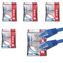5x Cabo De Rede Patch Cord Gigabit Cat5e Até 1gb Azul 1 Metro