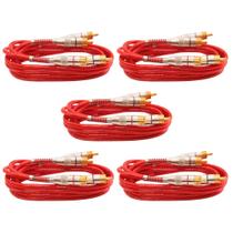 5x Cabo RCA Som Automotivo Prime Plug Metal Banhado a Ouro Vermelho Diâmetro 1m Svart Tech One