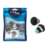 5x Chave Push Button 2 Polos DS-12B 12mm Preto