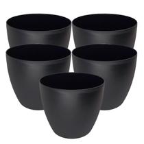 5x Kit Vaso Cachepot de Mesa Redondo 15x12cm Preto 1,8L