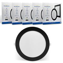5x Painel Plafon Redondo Embutir 18w Preto Luz Amarela 3000k