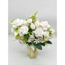 5x Rosas Artificiais - Buquê 65 Flores Grandes E Pequenas