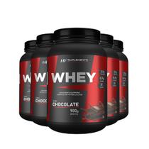 5x whey protein de chocolate 900g hf suplements proteina + scoop