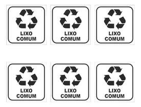 6 Adesivos P/ Lixeiras - Lixo Comum 12x12 - Fundo Branco