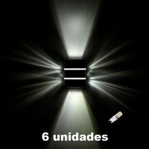 6 Arandela Externa Preta Facho Duplo 2 Aletas Ali76 + Led 3w 6000k