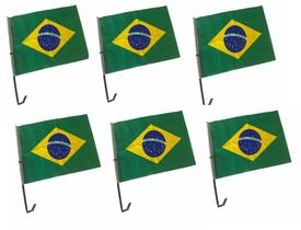 6 Bandeira do Brasil para Carro Haste Vidro Lateral