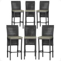 6 Banqueta em Alumínio Roma Preta Corda Náutica Tecido 8