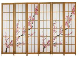6 Biombo Oriental Japonês Sakura Reto Com Pés Folha Painel Mdf Divisor Divisória Separador De Ambiente