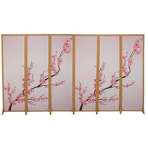 6 Biombo Oriental Japonês Sakura Reto Com Pés Folha Painel Mdf Divisor Divisória Separador De Ambiente