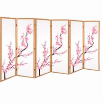 6 Biombo Oriental Japonês Sakura Sanfonado Com Dobradiças Folha Painel Mdf Divisor Divisória Separador De Ambiente