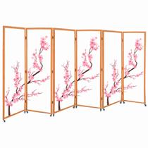 6 Biombo Oriental Japonês Sakura Sanfonado Com Rodinhas E Dobradiças Folha Painel Mdf Divisor Divisória Separador De Ambiente