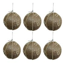 6 Bola Bolinha Natal Enfeite Dourado Decoração Pérolas Luxo 6 Bola Bolinha Natal Enfeite Dourado Decoração Pérolas Luxo