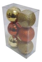 6 Bolas De Natal Com 8cm Várias Cores Lisas Alta Qualidade - Fitas e Festas
