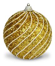 6 Bolas De Natal Luxo 10cm - Ouro Glitter Ondas Brancas 6 Bolas De Natal Luxo 10cm - Ouro Glitter Ondas Brancas