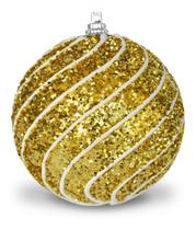 6 Bolas De Natal Luxo 8cm - Ouro Glitter Ondas Brancas