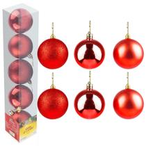 6 Bolas Enfeite Natal 7cm Grande Vermelha Decoração Árvore