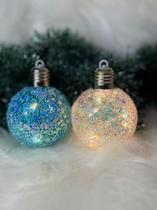 6 Bolas Lampada Esfera Árvore Natal Led Glitter 8 Cm Glitter