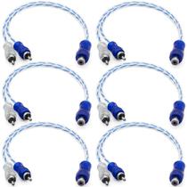 6 Cabo Y RCA Blindado 1 Femea 2 Macho Injetado Azul 4mm