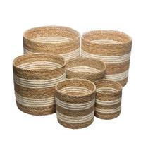6 Cachepots Wolff de Fibra Natural Bicolor com Forro