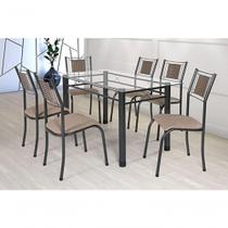 6 Cadeira Belize Mesa Jantar Sala Cozinha Bar Moderna Tubo Preto Assento Estofado Preto