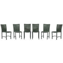 6 Cadeiras de Jantar Cannes de Alumínio com Pintura Preta e Trama Tela de Corda Náutica