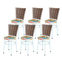 6 Cadeiras para Mesa Branca Hawai Avelã Assento Floral