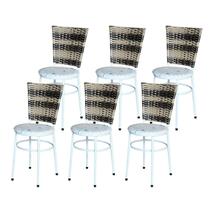 6 Cadeiras para Mesa Branca Hawai Cappuccino Premium Assento Floral