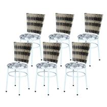 6 Cadeiras para Mesa Branca Hawai Cappuccino Premium Assento Floral