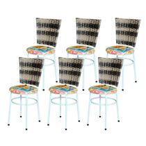 6 Cadeiras para Mesa Branca Hawai Cappuccino Premium Assento Floral - Laumar