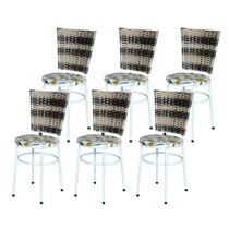 6 Cadeiras para Mesa Branca Hawai Cappuccino Premium Assento Floral