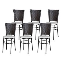 6 Cadeiras para Mesa Preta Hawai Marrom
