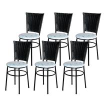 6 Cadeiras para Mesa Preta Hawai Preto Assento Floral