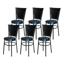 6 Cadeiras para Mesa Preta Hawai Preto Assento Floral