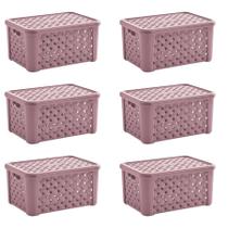 6 Caixa Organizadora Rattan Multiuso C/ Tampa 51x35x21 Rosê - Paramount