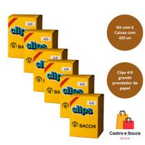 6 Caixas Clips para Papel 4/0 com 420 unidades BACCHI CX GRANDE