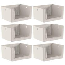 6 Caixas Organizadoras Flow 16L Cestos Bege Abertura Frontal Banheiro Lavanderia Escritório 6 Caixas Organizadoras Flow 16L Cestos Bege Abertura Frontal Banheiro Lavanderia Escritório
