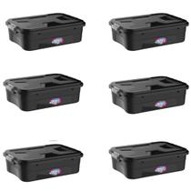 6 Caixas Organizadoras Preto 28 Litros Retangular Multiuso Travas Laterais