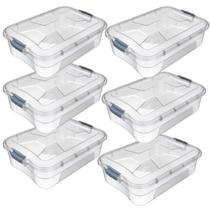 6 Caixas Organizadoras Transparente 28 Litros com Travas
