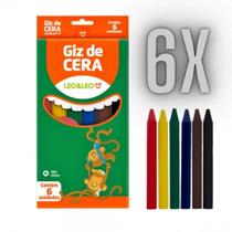 6 Caixinha Giz De Cera Mini 6 Cores Leo leo Atacado