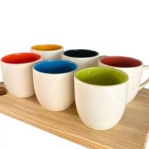 6 Canecas Cerâmica Coloridas Chá Café 150 ml